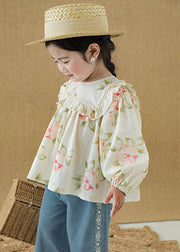 New Apricot Ruffled Print Cotton Girls Top Long Sleeve