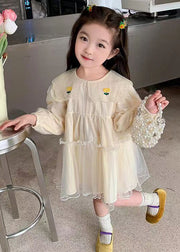 New Apricot Ruffled Tulle Girls Mid Dresses Long Sleeve