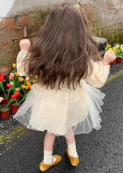 New Apricot Ruffled Tulle Girls Mid Dresses Long Sleeve