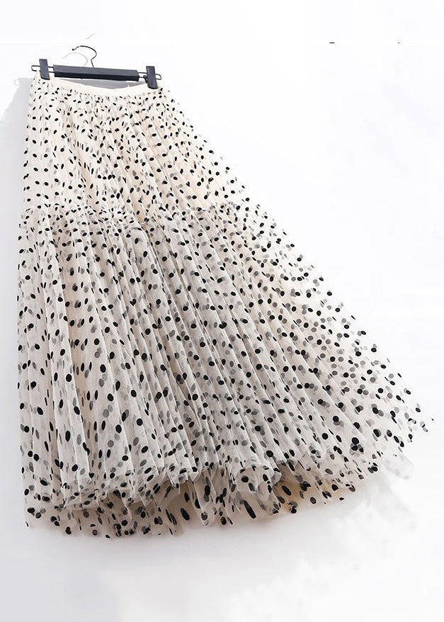 New Apricot Wrinkled Dot High Waist Tulle Skirt