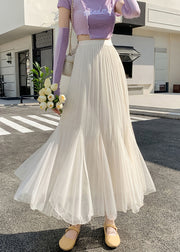 New Apricot Wrinkled High Waist Tulle Skirts Summer