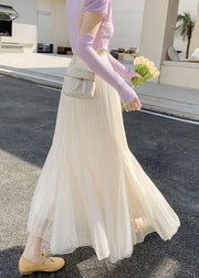 New Apricot Wrinkled High Waist Tulle Skirts Summer