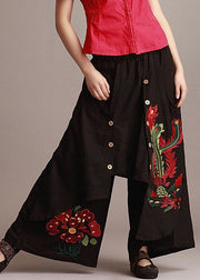 New Army Green Asymmetrical Embroidered Cotton Pants Skirt Spring