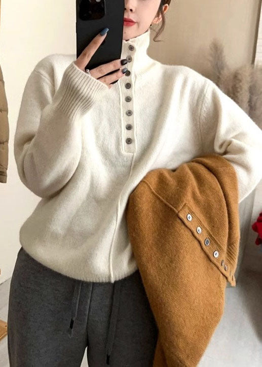 New Beige Hign Neck Thick Knitted Sweaters Tops Fall