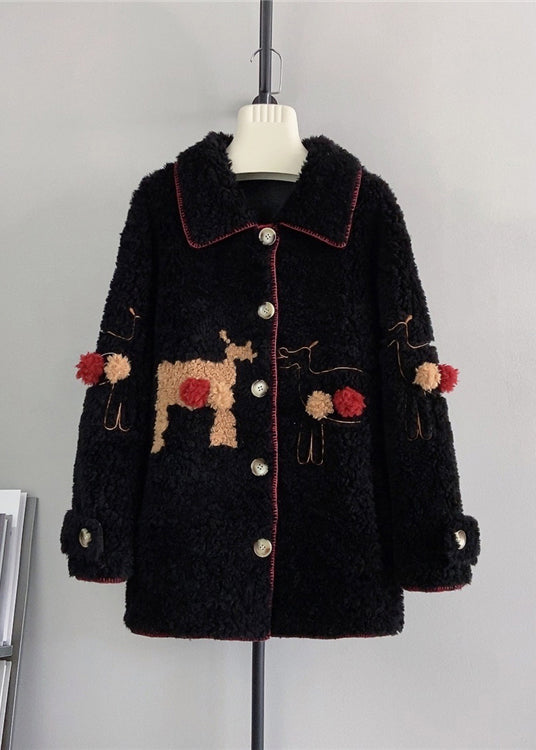 New Beige Square Neck Playful Little Deer Wool Jacket Winter