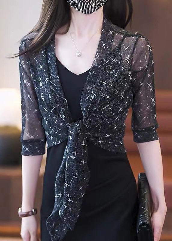 New Black Bright Silk Print Tulle Cardigan Summer