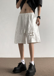 New Black Lace Up Elastic Waist Ice Silk Summer Men Shorts