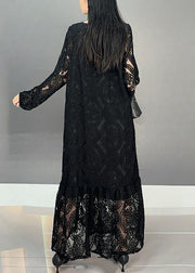 New Black O Neck Hollow Out Lace Long Dresses Fall