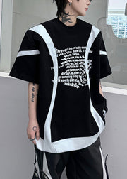 New Black O Neck Letter Patchwork Cotton Mens T Shirts Summer