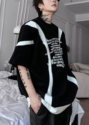 New Black O Neck Letter Patchwork Cotton Mens T Shirts Summer