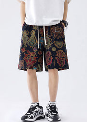 New Black Print Pockets Ice Silk Summer Mens Shorts