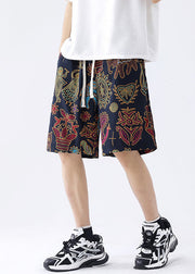 New Black Print Pockets Ice Silk Summer Mens Shorts