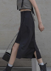 New Black Side Open High Waist  Cotton Skirts Summer