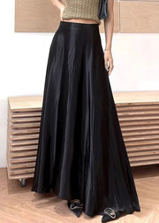 New Black Solid High Waist Silk Maxi Skirts Summer