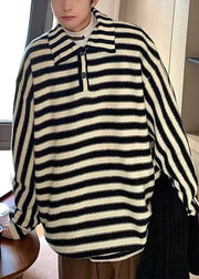 New Black Striped Turtleneck Button Knit Men Sweaters Fall