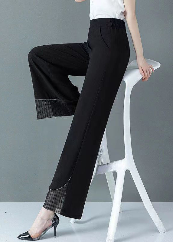 New Black Tulle Patchwork High Waist Straight Pants Spring