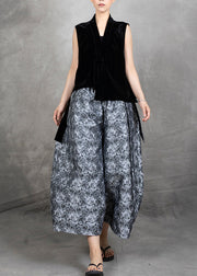 New Black Velvet Vest And Cotton Wide Leg Pants Jacquard Two-Piece Set Autumn