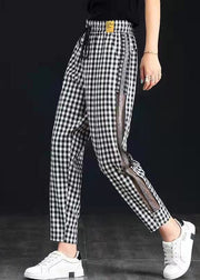 New Black White Plaid Tulle Patchwork Thin Cotton Pants Spring Summer