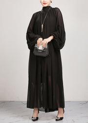 New Black Wrinkled Loose Chiffon Long Dress Fall