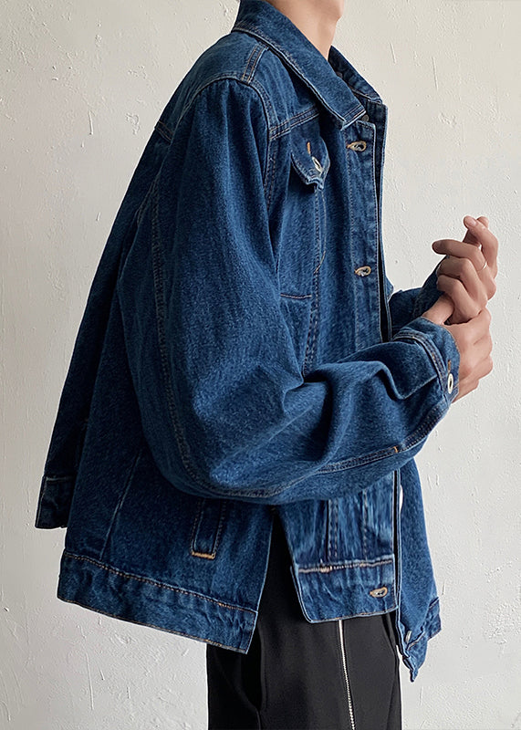 New Blue Asymmetrical Button Denim Mens Coats Fall