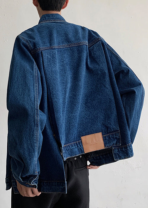 New Blue Asymmetrical Button Denim Mens Coats Fall