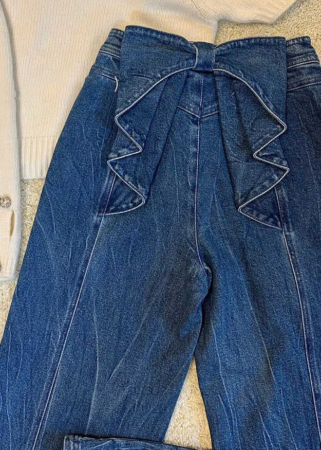 New Blue Bow High Waist Denim Pants Spring