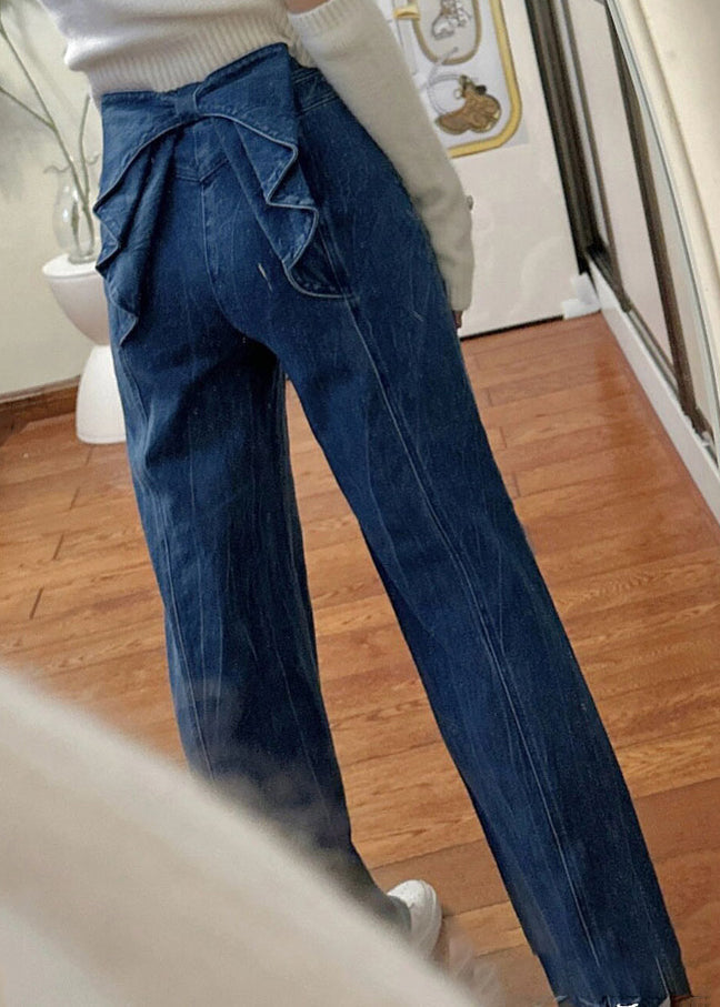 New Blue Bow High Waist Denim Pants Spring