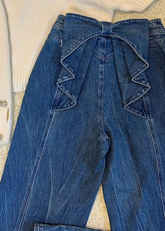 New Blue Bow High Waist Denim Pants Spring