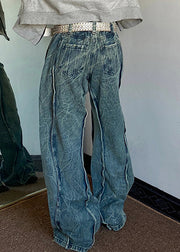 New Blue Button Pockets Denim Pants Fall