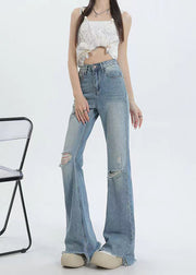 New Blue High Waist Tasseled Ripped Jeans Summer