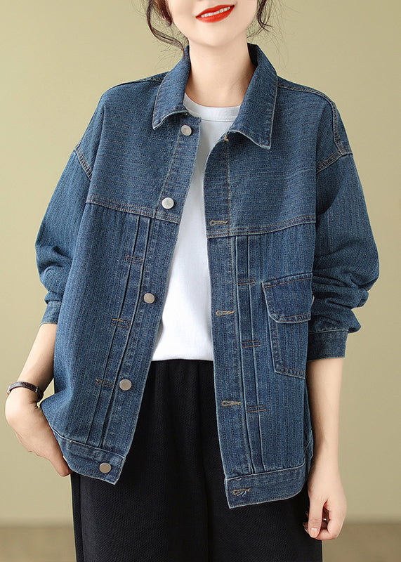 New Blue Peter Pan Collar Pockets Denim Coat Fall