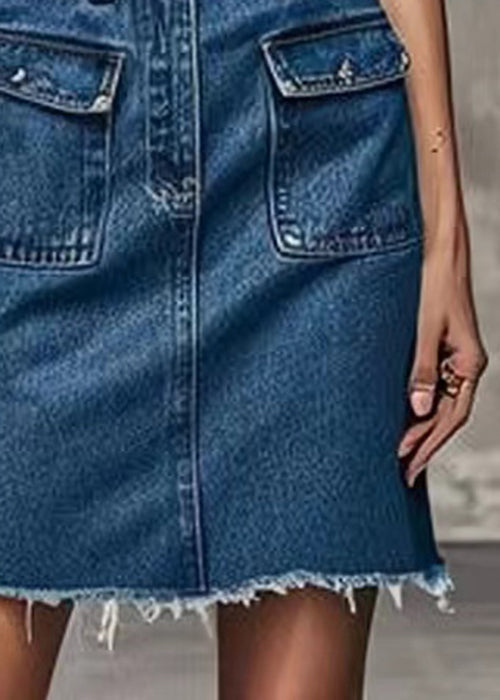 New Blue Pockets High Waist Denim Skirt Summer