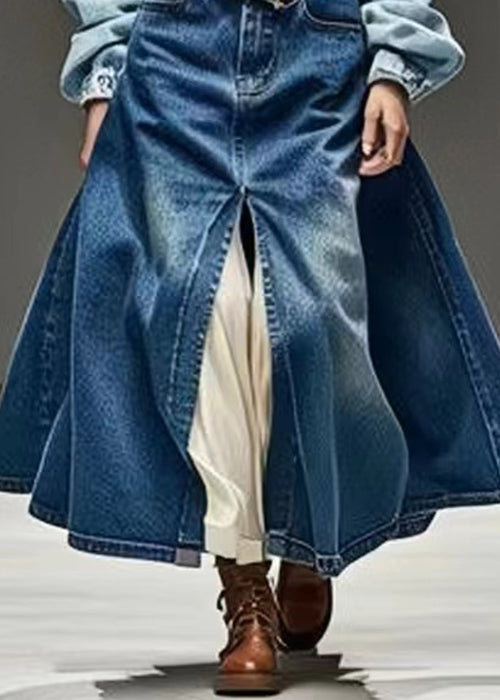 New Blue Pockets Side Open High Waist Denim Skirts Summer