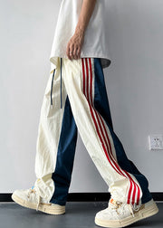 New Blue Striped Drawstring Cotton Men Pants Summer