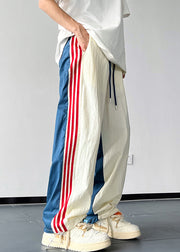 New Blue Striped Drawstring Cotton Men Pants Summer