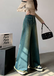 New Blue Tasseled High Waist Denim Wide Leg Pants