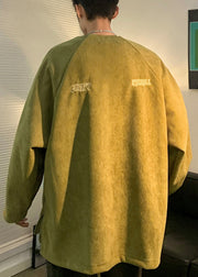 New Brown Embroideried Zip Up Corduroy Mens Sweatshirts Fall