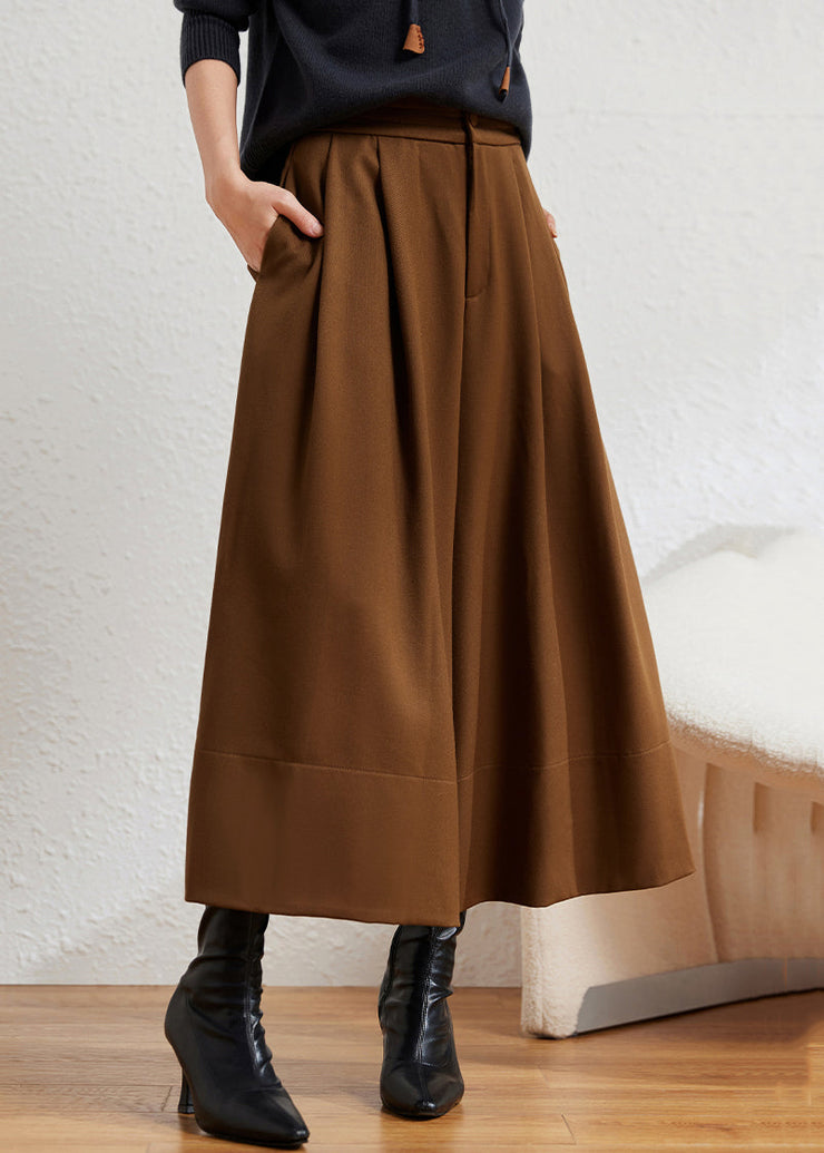 New Caramel Pockets High Waist Cotton Wide Leg Pants Fall