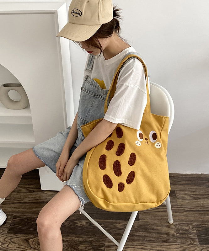 New Cartoon Embroidered Drawstring Canvas Large Capacity Shoulder Bag