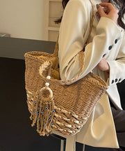 New Casual Khaki Versatile Grass Woven Shoulder Bag