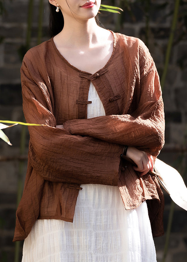 New Chinese Style Coffee Summer Thin Outerwear Cardigan