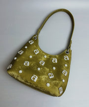 New Chinese Style Green Silk Rhinestone Letter Shoulder Bag