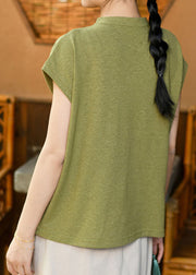 New Chinese Style Green Stand Collar T Shirt Short Sleeved