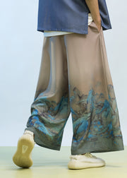 New Chinese Style Thousand Mile Jiangshan Printed Men Wide Leg Pants