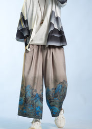 New Chinese Style Thousand Mile Jiangshan Printed Men Wide Leg Pants