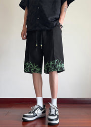 New Chinese Style White Bamboo Print Ice Silk Shorts Men Summer