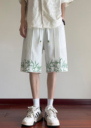 New Chinese Style White Bamboo Print Ice Silk Shorts Men Summer