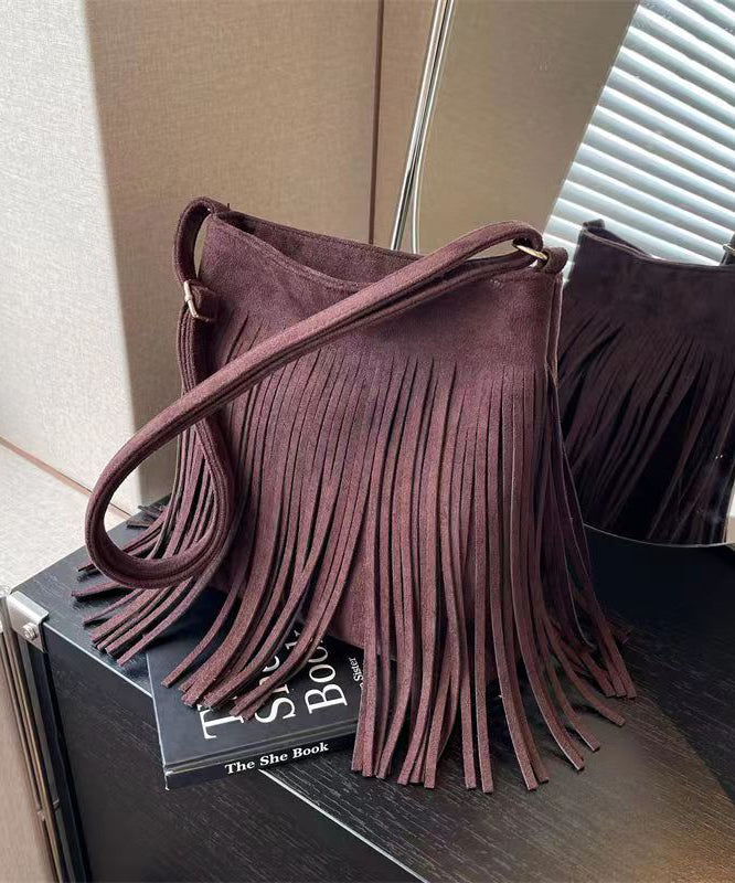 New Coffee Faux Suede Tassel Versatile Shoulder Crossbody Bag