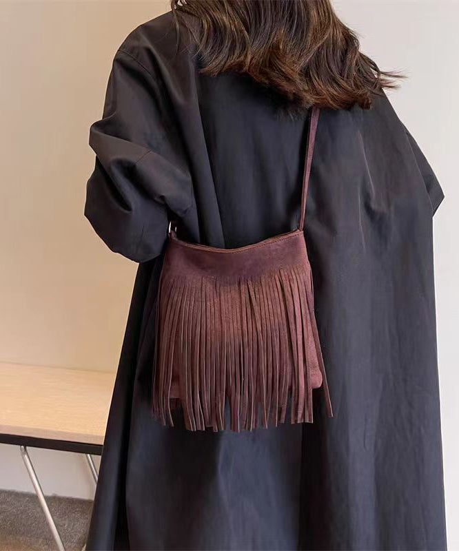 New Coffee Faux Suede Tassel Versatile Shoulder Crossbody Bag