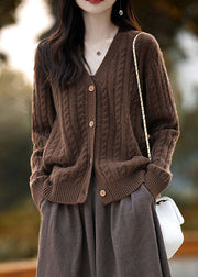 New Coffee V Neck Button Woolen Knit Cardigans Fall